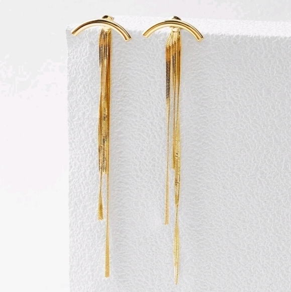 Gold Tone Statement earrings yellow Curved Bar Tassel boho minimalist  💖 2/$30 - Picture 4 of 13